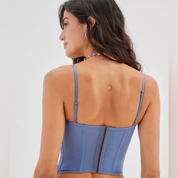 UO Out From Under Modern Love Lace Corset in Slate Blue - Picture 2 of 16